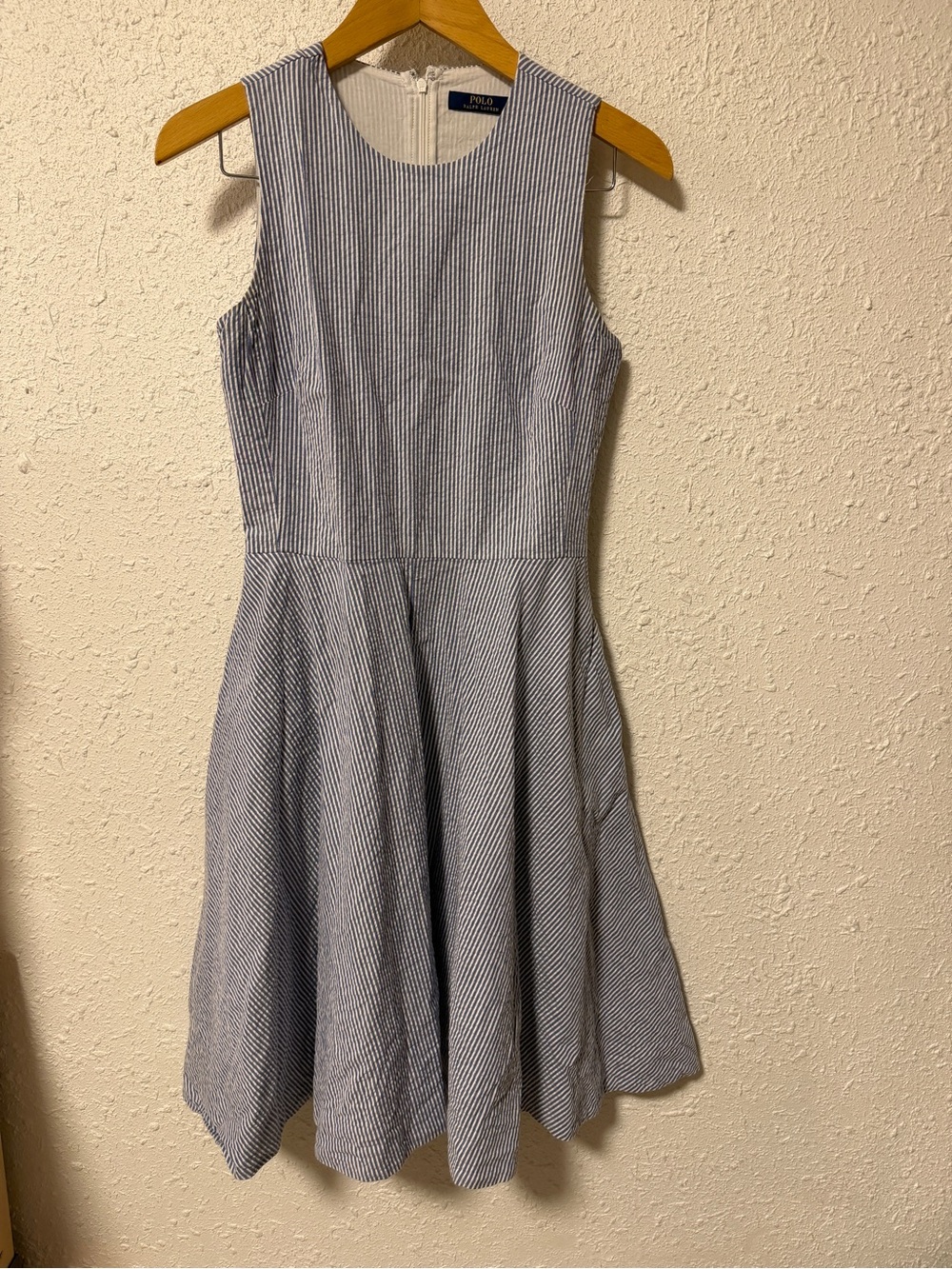 Polo Ralph Lauren Blue & White Seersucker Fit-and-Flare Dress size 2
